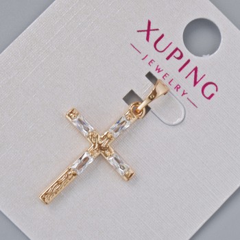 Pendant "Cross" Xuping with white crystals, diameter 23.5×16mm±, length 29mm±, 18K gold plating