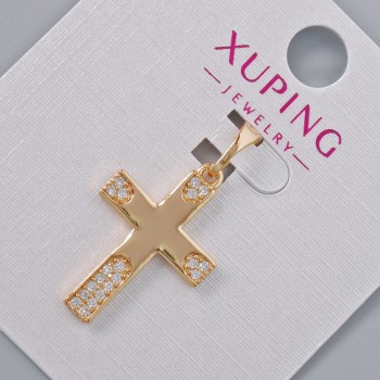 Pendant "Cross" Xuping with white rhinestones, diameter 22×15 mm+ -, length 28 mm+- 18K gold plating
