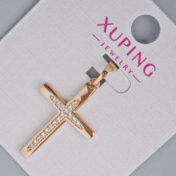 Pendant "Cross" Xuping with white crystals, diameter 27×18mm ±, length 32mm ±, 18K plating
