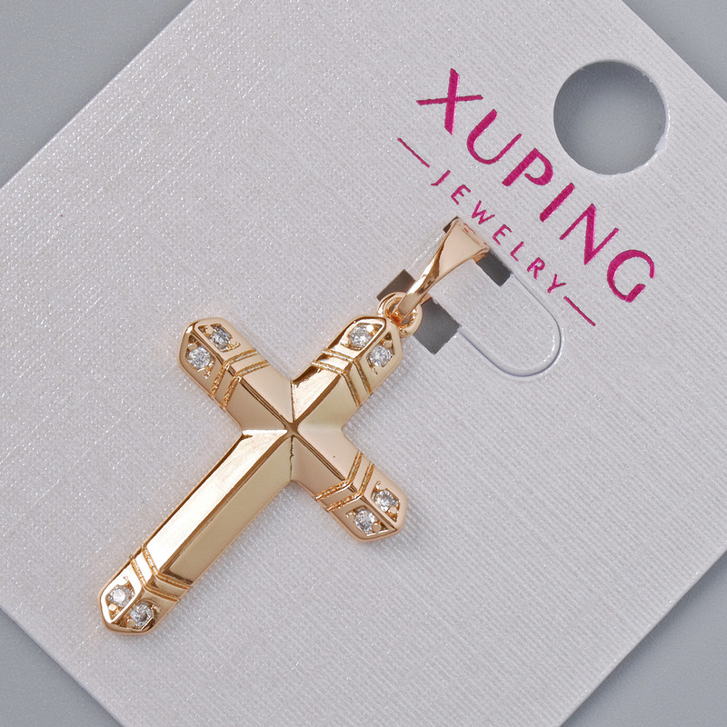 Pendant "Cross" Xuping with white crystals, 26.5×17×5mm ±, length 31mm ±, 18K gold plating