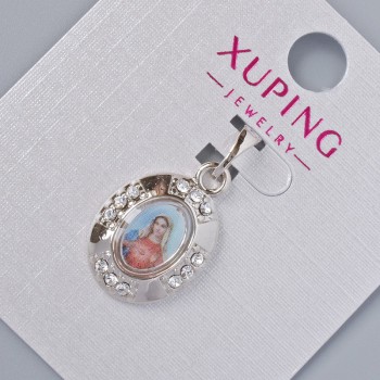 Pendant 'Icon' Xuping with White Rhinestones, 20x13mm± diameter +-, length 25mm±, Rhodium-plated