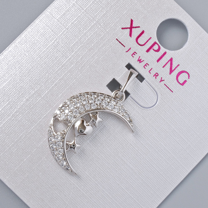 Pendant "Moon" Xuping with white rhinestones, diameter 19×14mm±, length 25mm± rhodium plating