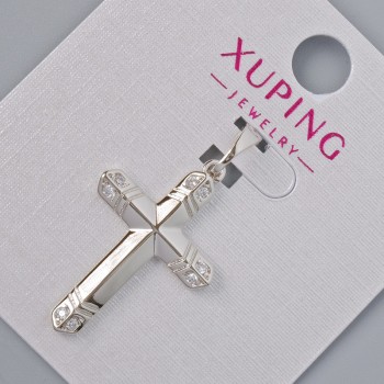 Pendant "Cross" Xuping with white rhinestones, diameter 26.5x17.5mm, length 32mm, rhodium plating