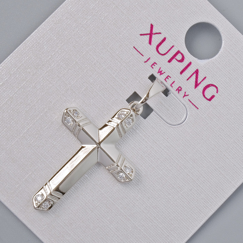Pendant "Cross" Xuping with white rhinestones, diameter 26.5x17.5mm, length 32mm, rhodium plating