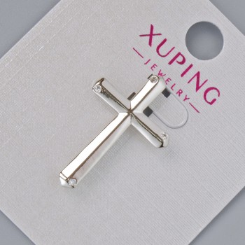 Pendant "Cross" Xuping rhodium-plated with white crystals, diameter 26x17, 5mm+ -, length 33mm+-