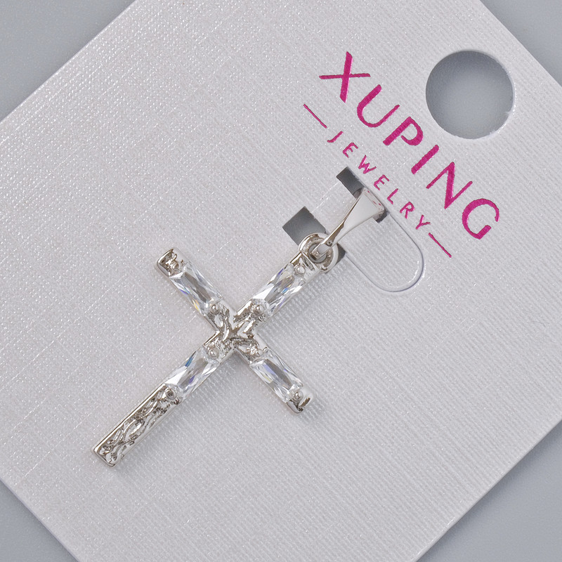 Pendant “Cross” Xuping with white crystals, diameter 24×16 mm+, length 30 mm+ rhodium
