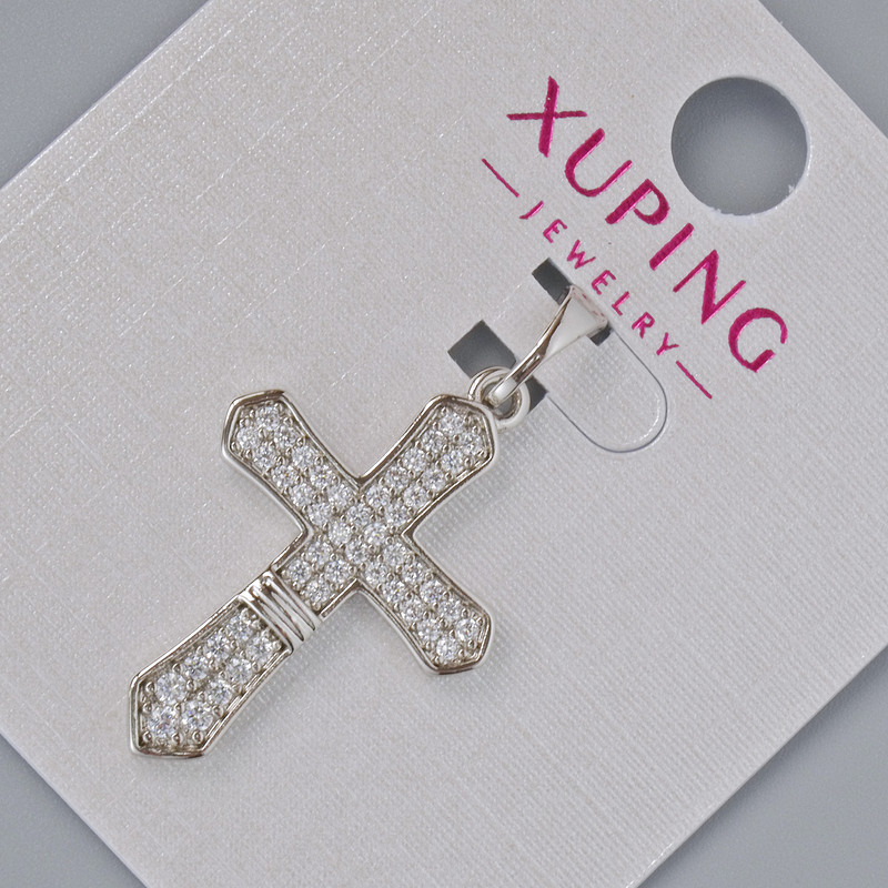 Pendant “Cross” Xuping with white crystals, diameter 26x18mm+ -, length 32mm+- rhodium