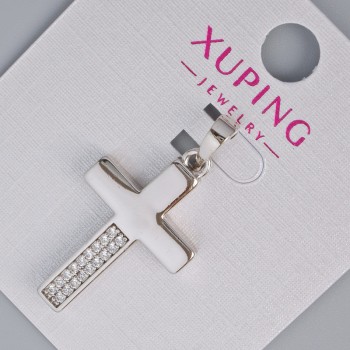 Pendant "Cross" Xuping with White Crystals, diameter 27×16, 5mm+ -, length 33mm+ -, Rhodium plated