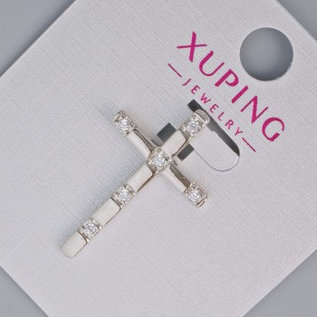 Cross Pendant Xuping Rhodium-Plated with White Crystals, 27x16.5 mm ± 5mm, plated