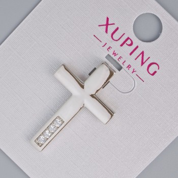 Pendant "Cross" Xuping with white crystals, diameter 27×17.5, 5mm± rhodium