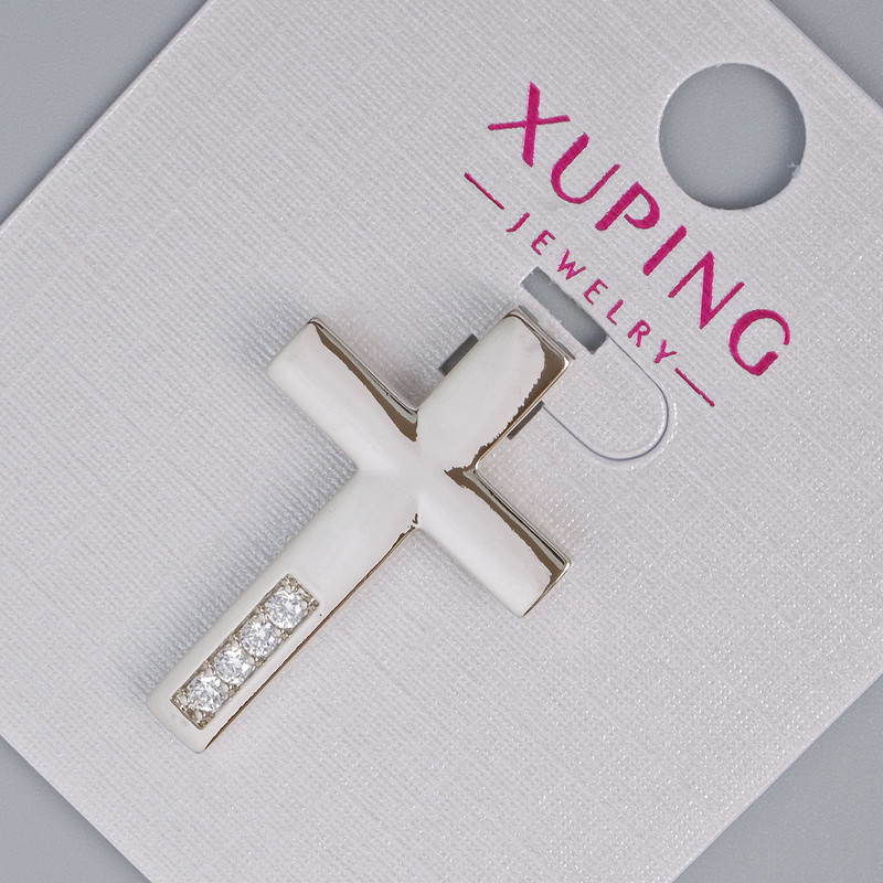 Pendant "Cross" Xuping with white crystals, diameter 27×17.5, 5mm± rhodium