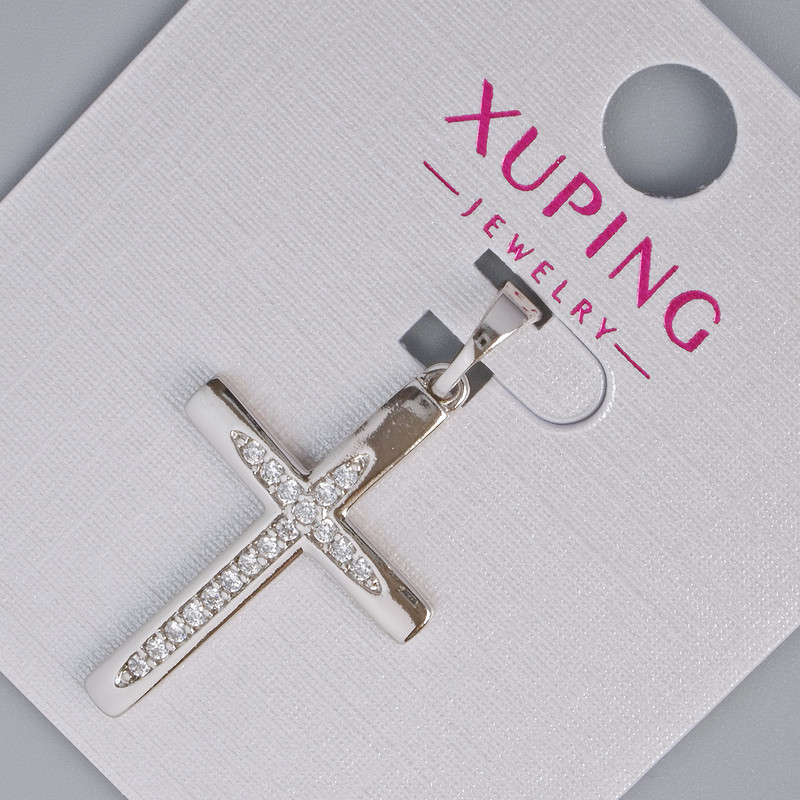 Pendant “Cross” Xuping rhodium-plated with white crystals, diameter 27x17, 5mm+ -, length 33mm+-