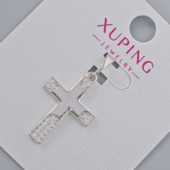 Pendant "Cross" Xuping with white rhinestones, diameter 22×15mm+ -, length 27mm+-, rhodium