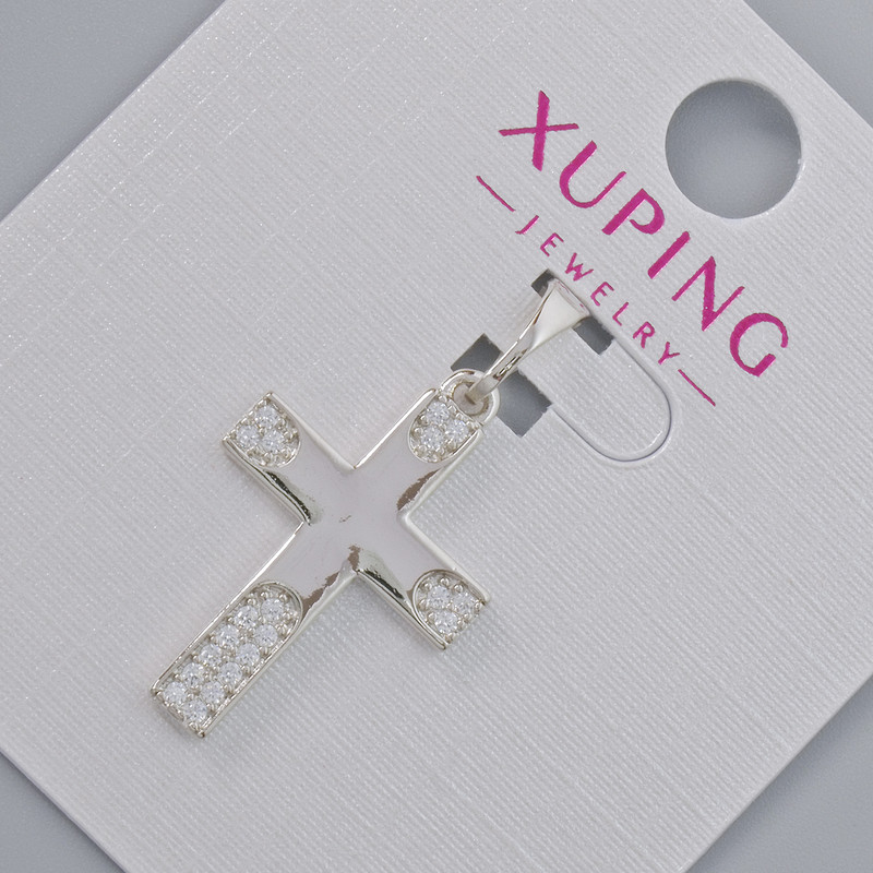 Pendant "Cross" Xuping with white rhinestones, diameter 22×15mm+ -, length 27mm+-, rhodium
