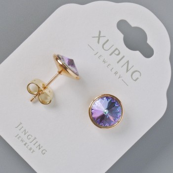 Xuping Earrings with Swarovski Crystals in Chameleon Purple and Blue, 10 mm Diameter, 18K Gold Plating