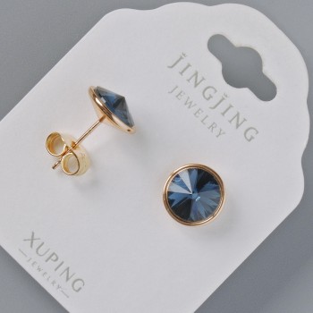 Xuping Earrings with Swarovski Crystals in Blue, 10mm Diameter, 18K Gold Plated