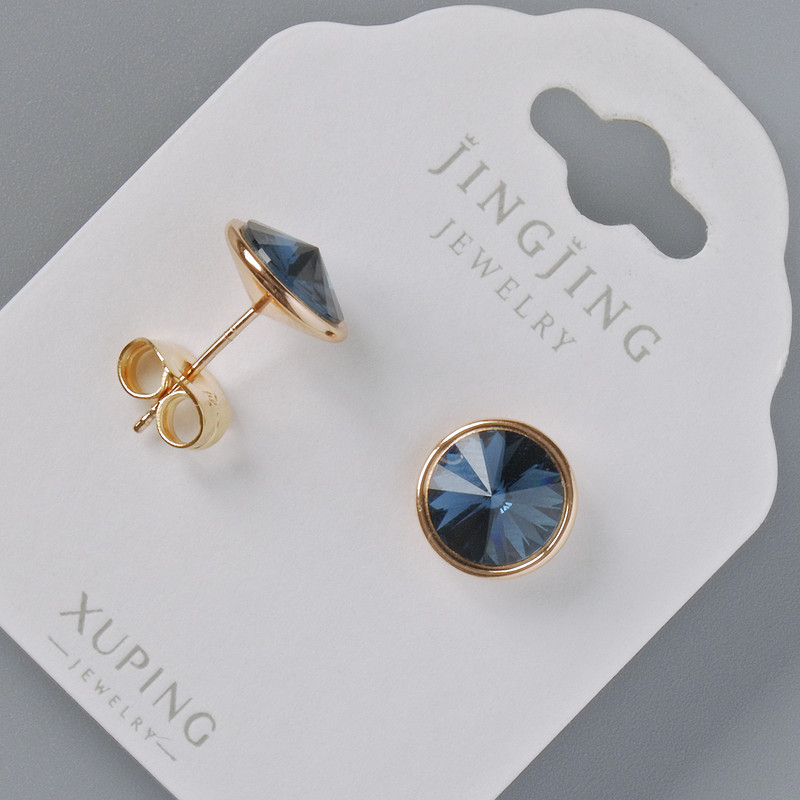 Xuping Earrings with Swarovski Crystals in Blue, 10mm Diameter, 18K Gold Plated