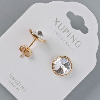 Stud Earrings Xuping with Swarovski Crystals, white color, 10mm diameter, 18K gold plating