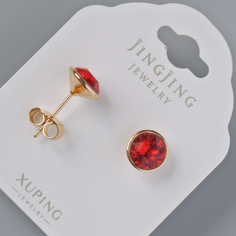 Earrings Studs Xuping with Swarovski crystals, red color, 9mm diameter, 18K gold plating