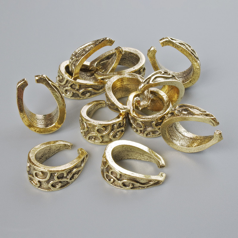 Light Gold Tone Pendant Base, diameter 15x11x6 mm, hole diameter 10.7x7.2 mm, packaging 13 pcs ± 20 g, light gold metal color