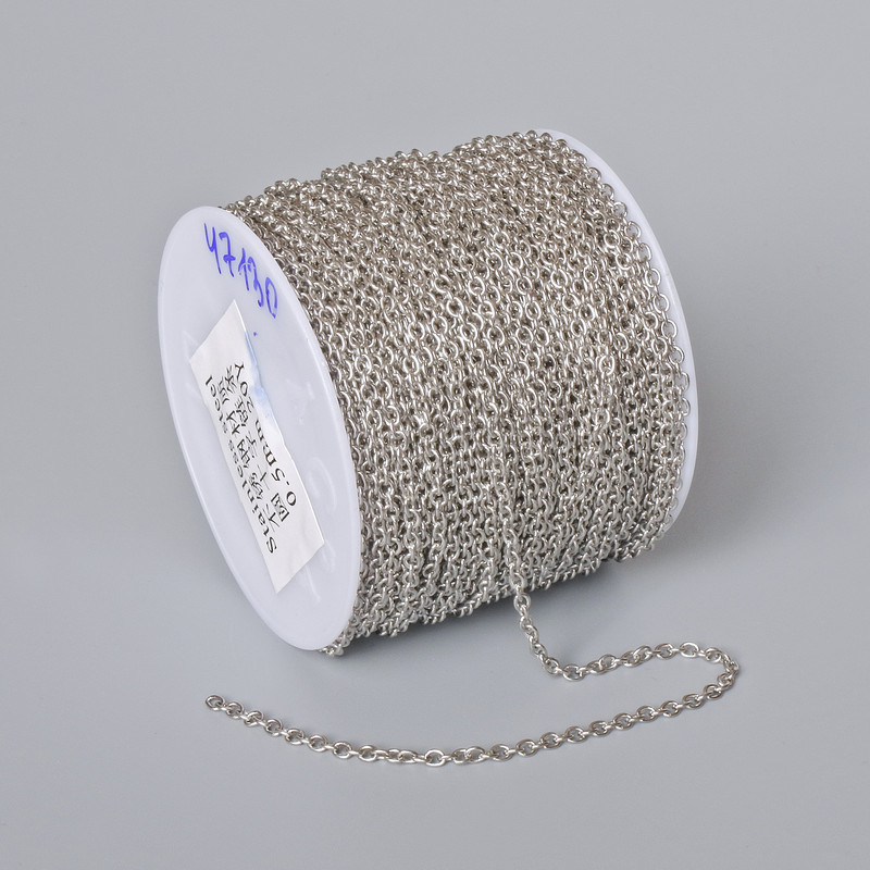 Jewelry Findings Bobbin Chain for Jewelry Making, 1.3 mm thick, 18 m length, stainless steel