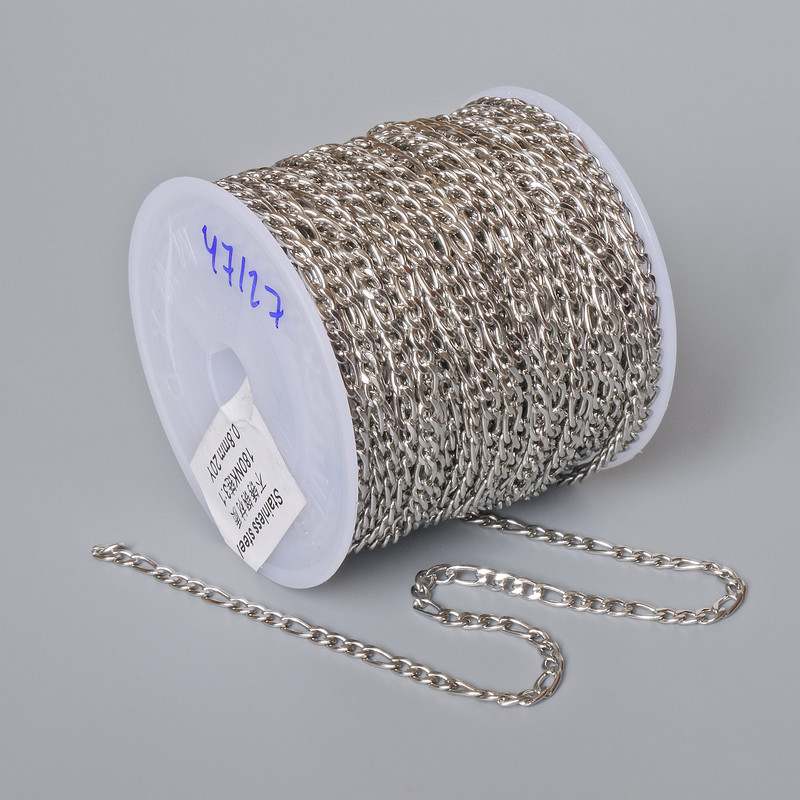 Bobbin Findings Chain for Jewelry, 2.9 mm thickness, 18 m length ±, stainless steel