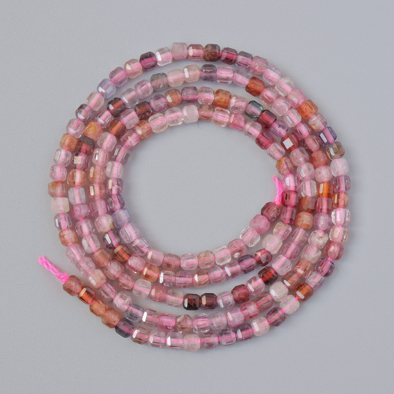 Tourmaline Beads natural stone faceted cube, diameter 2.5 mm ±, length 40 mm ± on a strand
