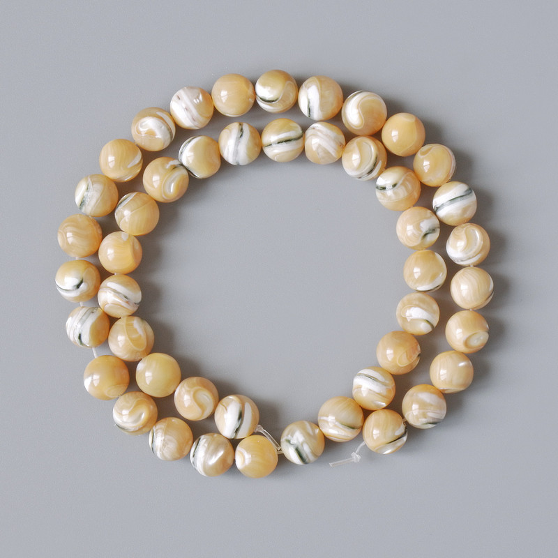 Beads Mother-of-P pearl Beige natural smooth round bead, diameter 8.5 mm, length 39 cm ± nylon line