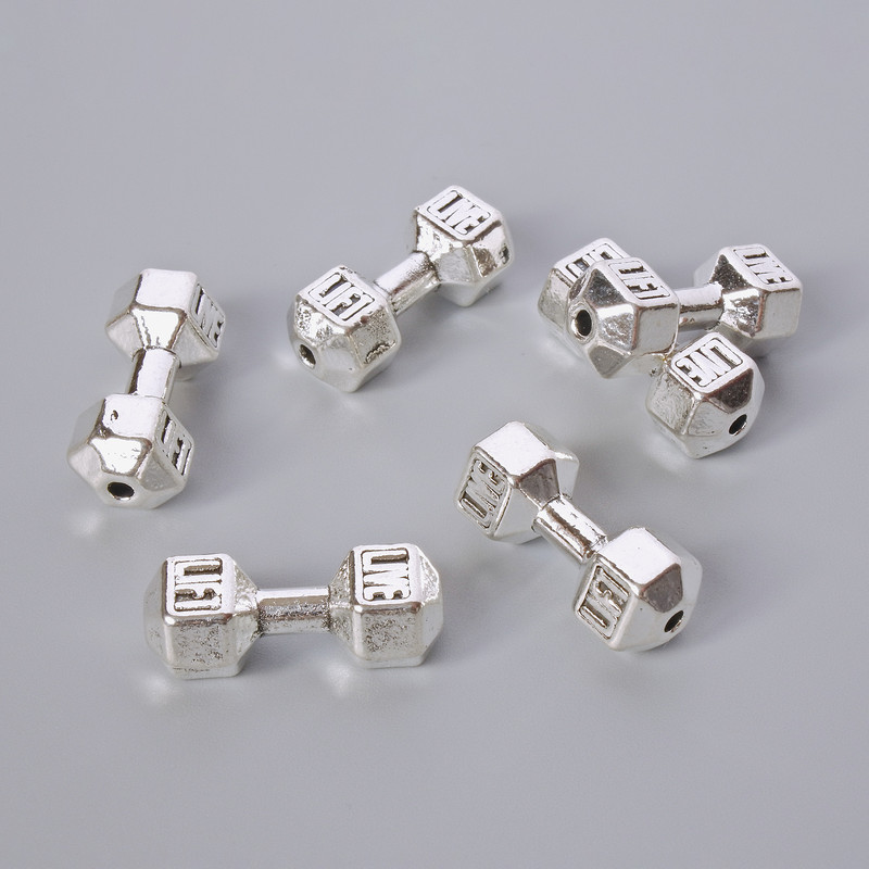 Pendant Bead Hantela, diameter 8x19, 5mm±, packaged 6 pcs ± silver-tone metal