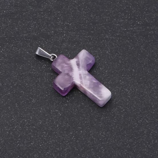Pendant Cross, Amethyst Stone 18x25x35mm