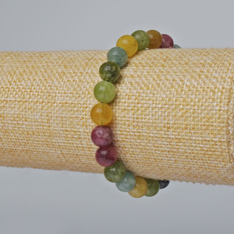 Bracelet Natural Tourmaline Bead Smooth Sphere 8mm diameter ±, length 18cm ± (stretch)