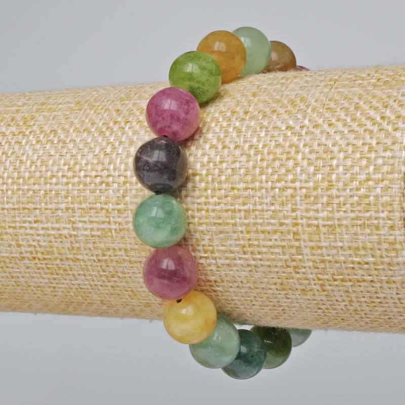 Bracelet Natural Tourmaline Bead Smooth Sphere 10mm diameter ±, Length 18cm ± (stretch)