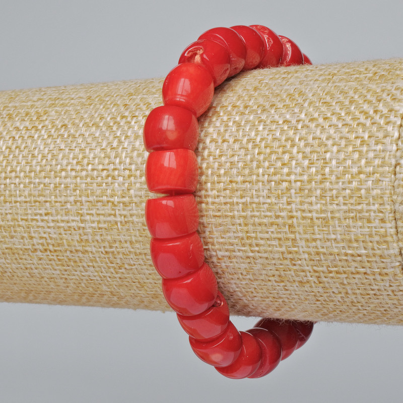 Natural Coral Rondelle Beaded Bracelet (assorted, medium size), diameter 10×8 mm±, length 18 cm± (stretch)