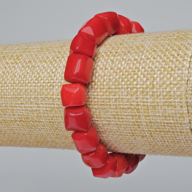 Natural Coral Beaded Bracelet (rounded faceted beads) - medium size, diameter 12×13mm ±, length 18cm ± (stretch)