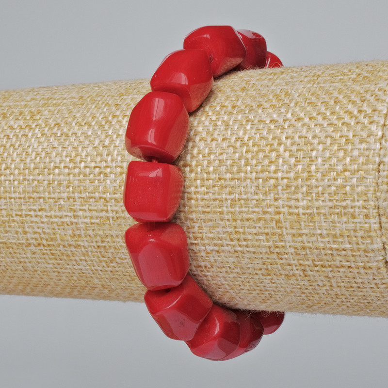 Coral Bracelet - Natural Faceted Coral (assorted, medium size), diameter 11×10mm±, length 18cm± (stretch)