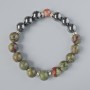 Jasper Bead Dragon's Blood (Dragon Blood) Jasper and Hematite Bracelet with Smooth Round Beads, diameter 10.5mm ±, length 18-20cm ± (stretch) with metal insets