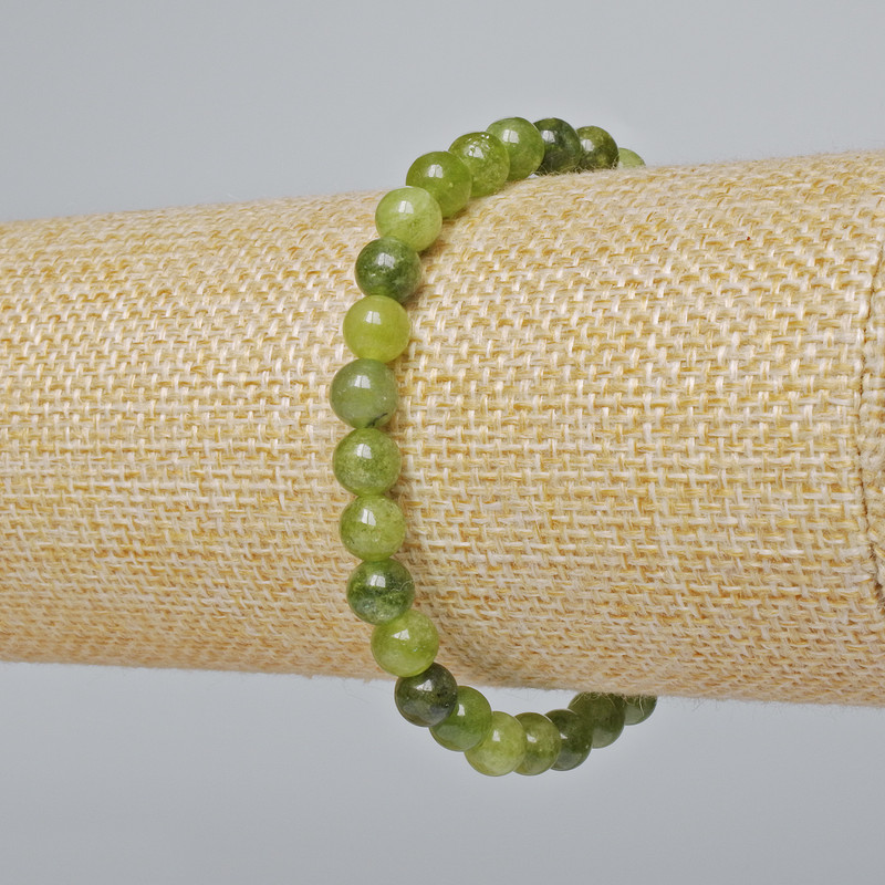 Jadeite Bracelet Smooth Beads, 6mm diameter ±, length 18cm± (stretch)