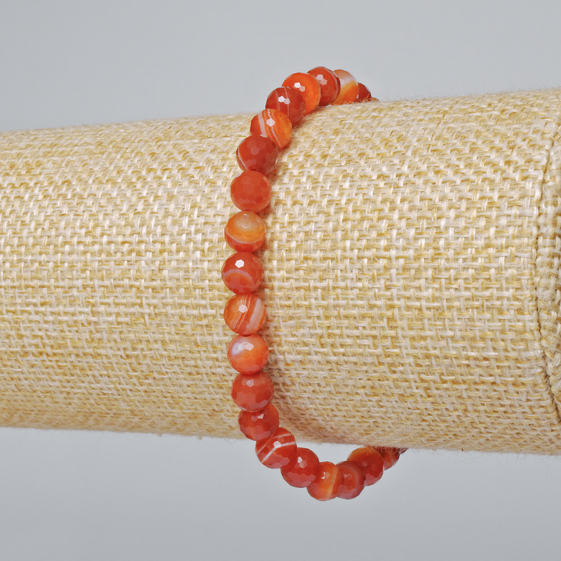 Carnelian Bracelet Natural Stone Bead Faceted 6 mmØ, Length 18 cm± (elastic)
