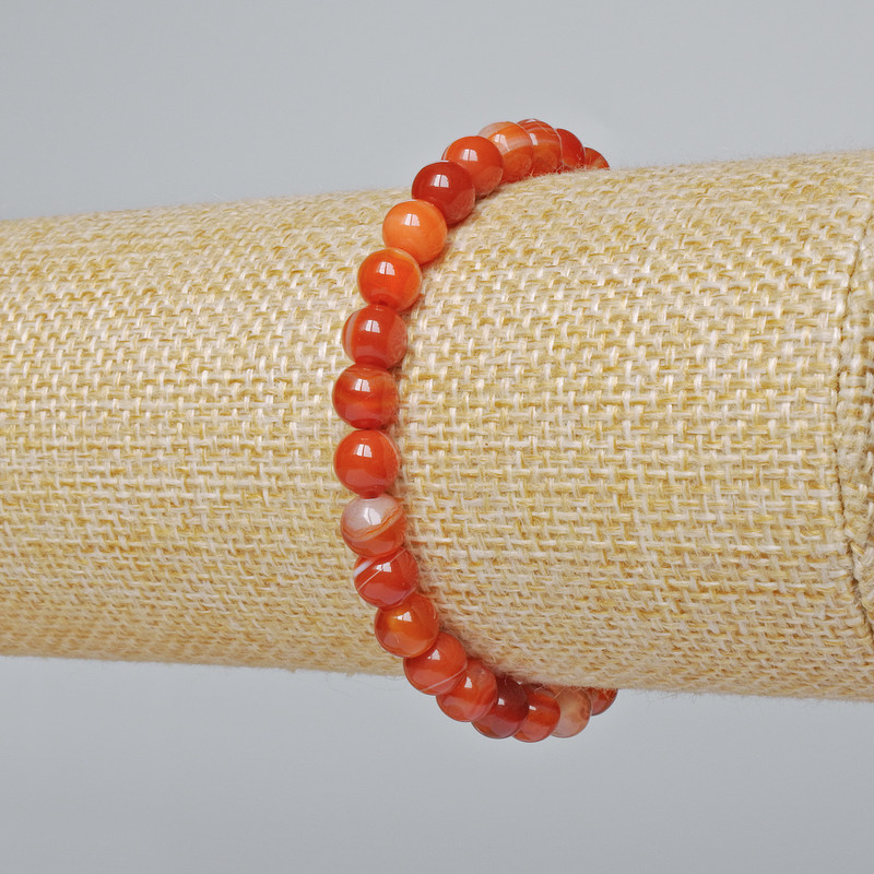 Carnelian Bracelet, natural stone, smooth round beads 6mm diameter ±, length 7.1in ± (stretch)