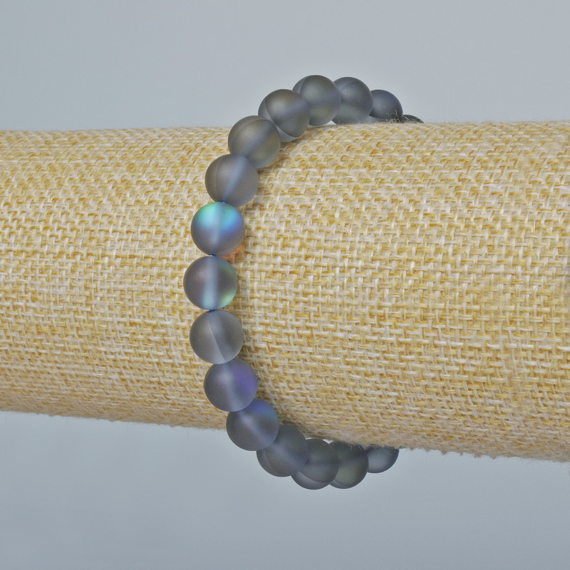 Bracelet Opal Glass Smooth Bead, gray matte chameleon color, diameter 8mm ±, length 18cm ± (stretch)