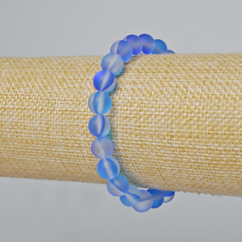 Opal Glass Bracelet Smooth Bead, blue matte chameleon color, diameter 8mm±, length 18cm± (stretch)