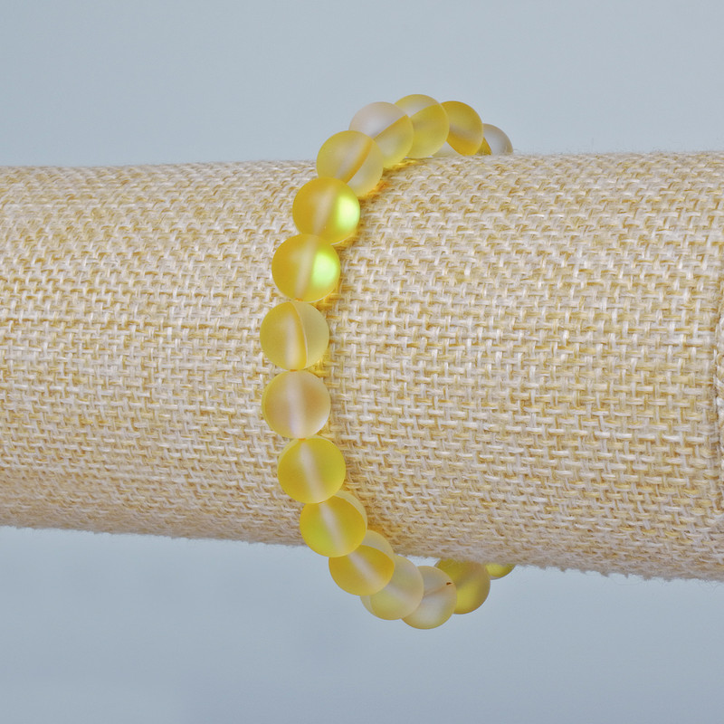 Bracelet Opal Glass Smooth Bead, Yellow Matte Chameleon color, diameter 8mm±, length 18cm± (stretch)