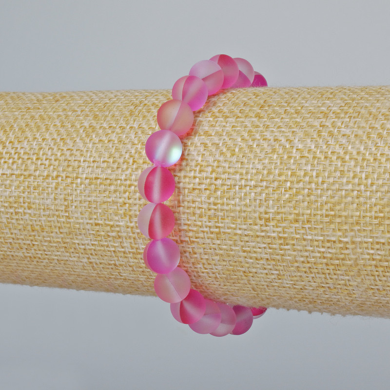 Bracelet Opal Glass Smooth Bead, Raspberry Matte Hameleon color, 8mm ± diameter, length 18cm ± (stretch)