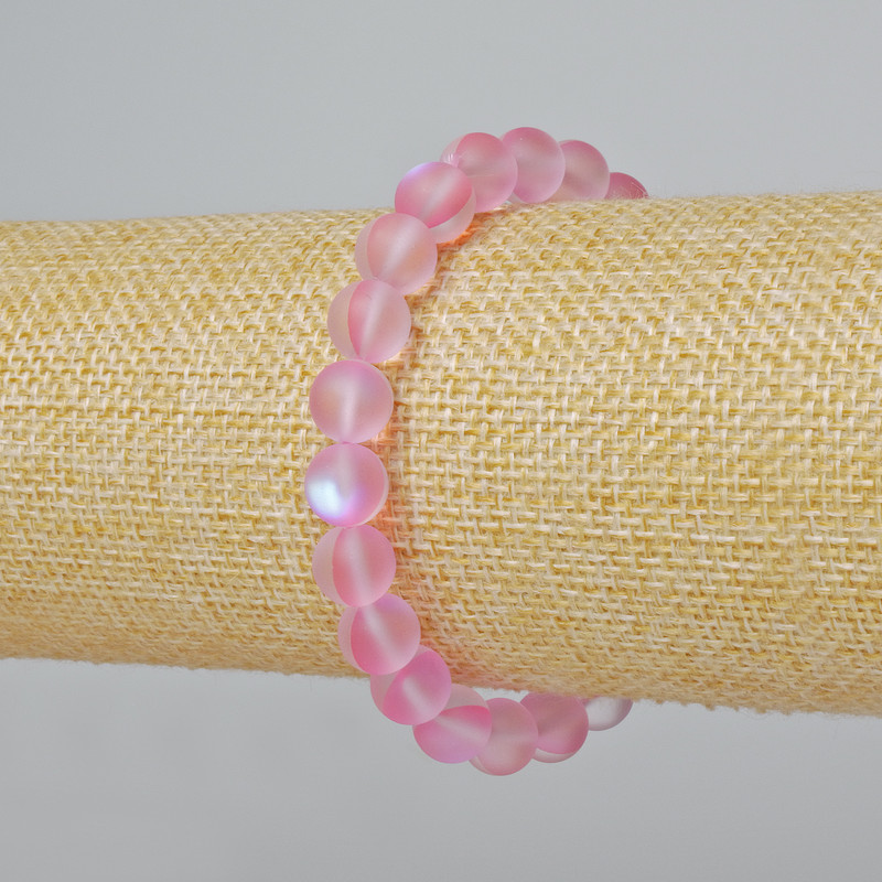 Bracelet Opal Glass Smooth Bead, pink matte chameleon color, diameter 8mm ±, length 18cm ± (stretch)