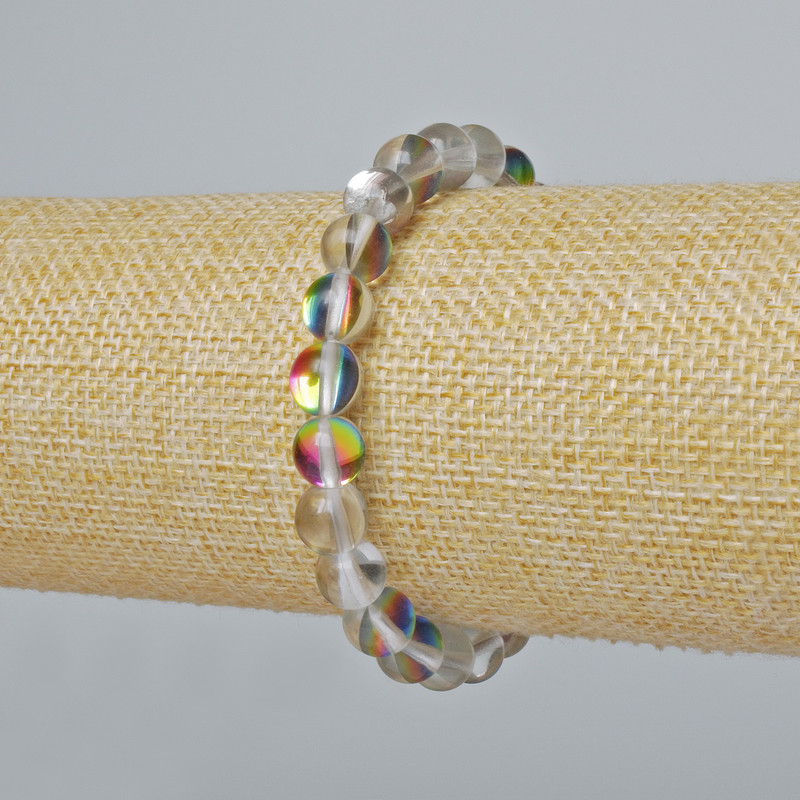 Opal Glass Bracelet smooth round beads, white transparent chameleon color, diameter 8mm±, length 18cm± (stretch)