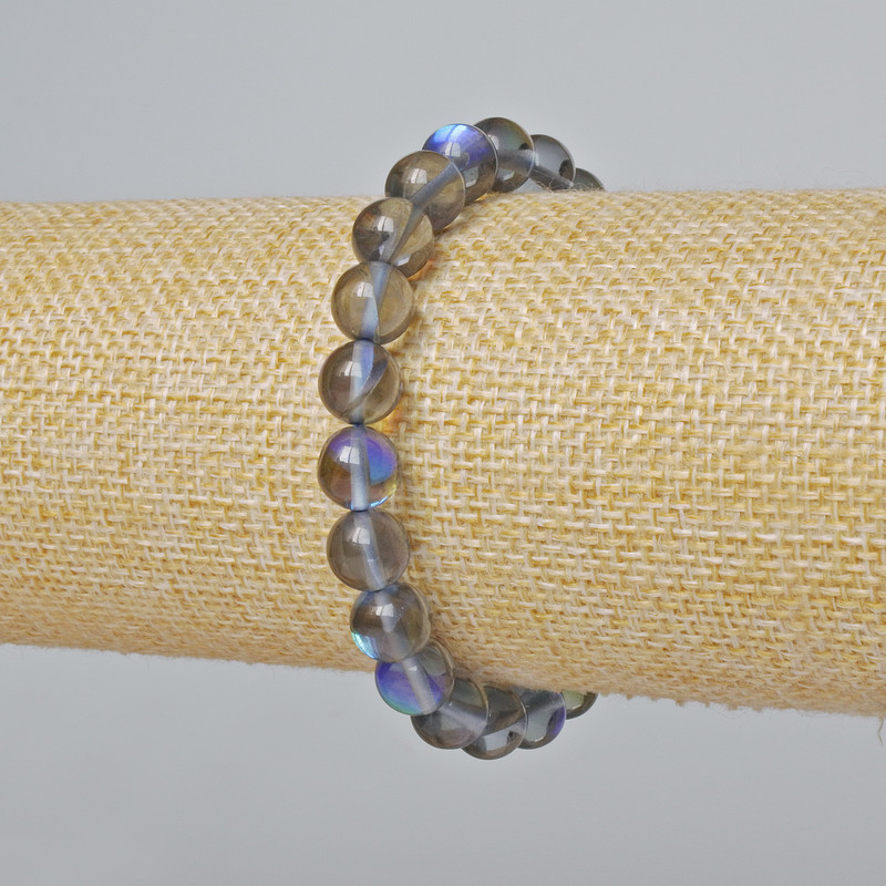 Opal glass bracelet smooth ball, gray translucent chameleon color, 8mm± beads, stretched 18cm±