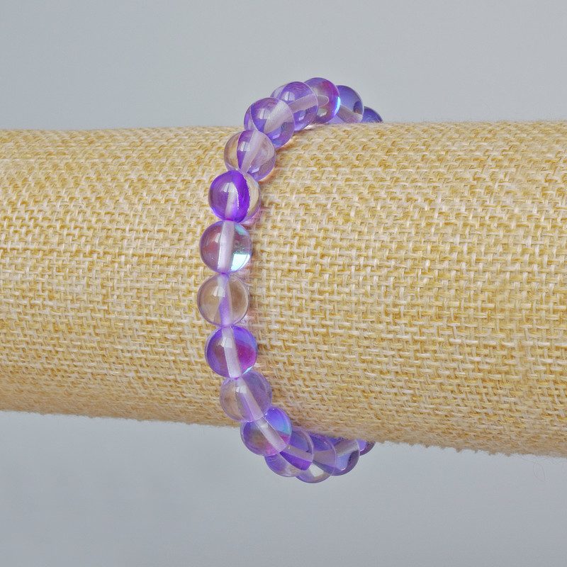 Bracelet Opal glass smooth beads, lavender translucent chameleon color, diameter 8mm±, length 18cm± (stretch)