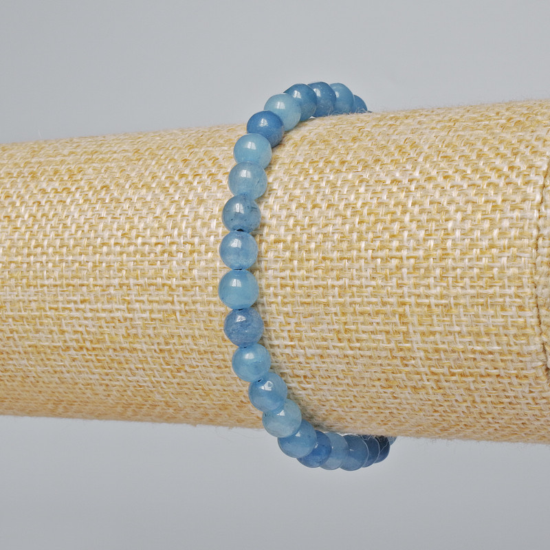 Aquamarine Bracelet (single) smooth bead, 6mm diameter±, length 18cm± (stretch)