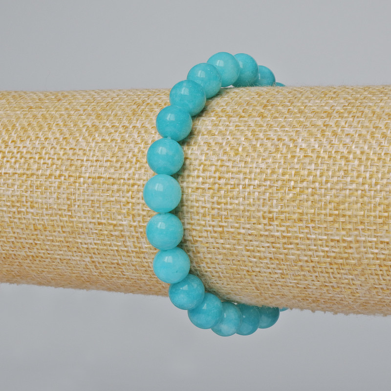 Aquamarine Bracelet Smooth Bead, 8mm diameter, length 18cm, stretch