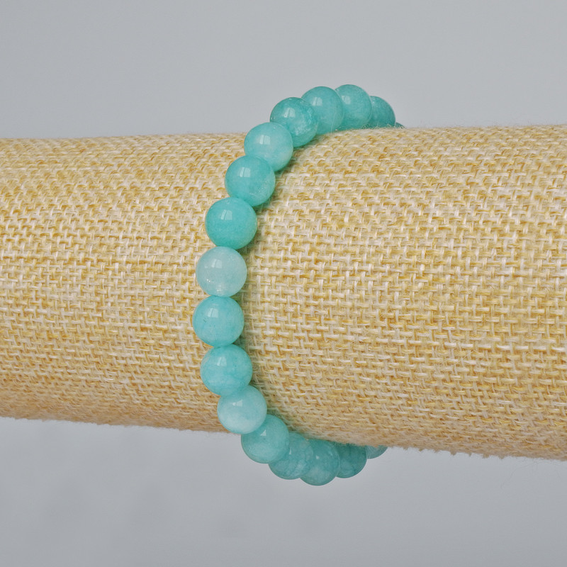 Bracelet Amazonite (stone) smooth round bead, diameter 8mm±, length 18cm± (stretch)